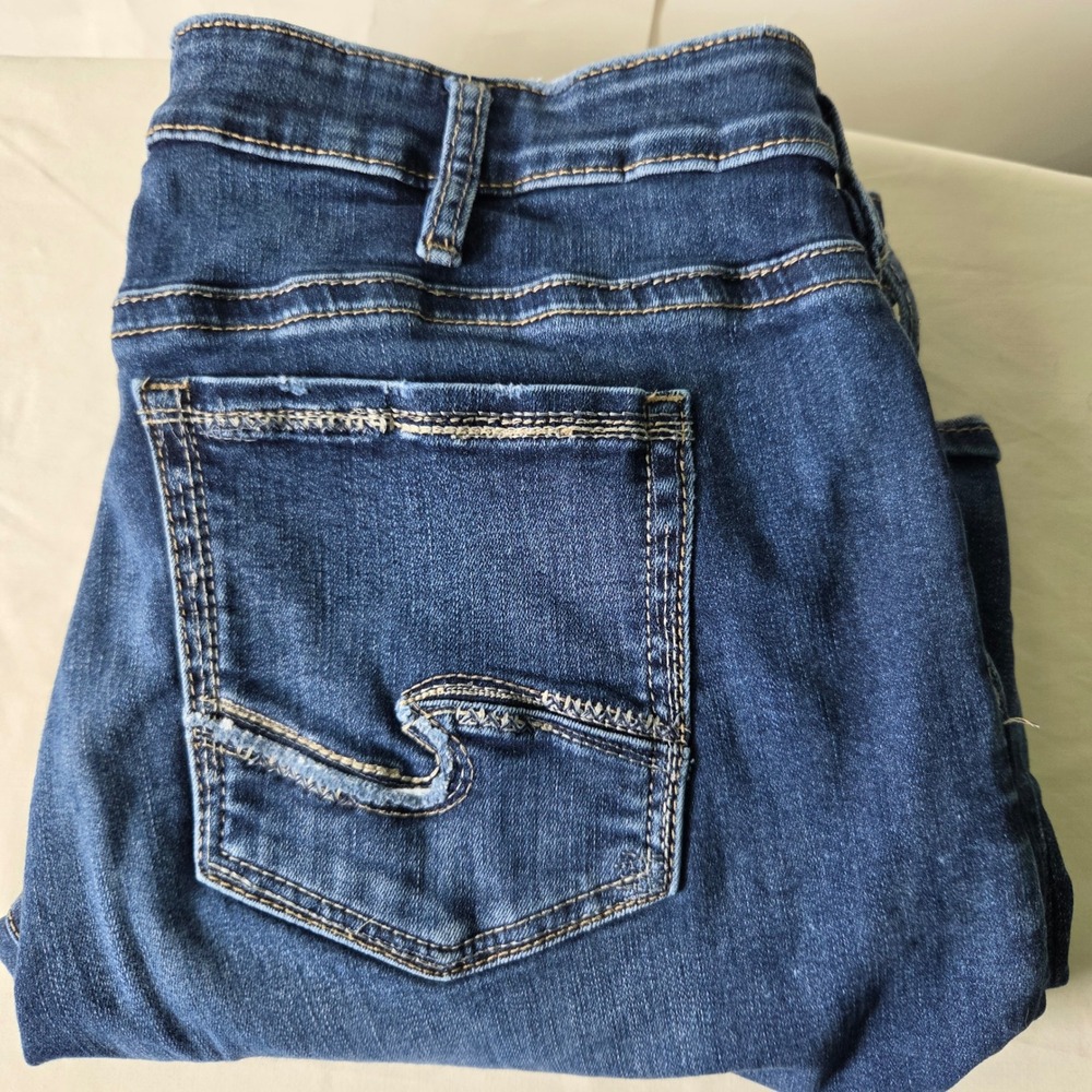 Silver Jeans Co Womens Dark Wash Straight Leg Stretch Denim Jeans Blue